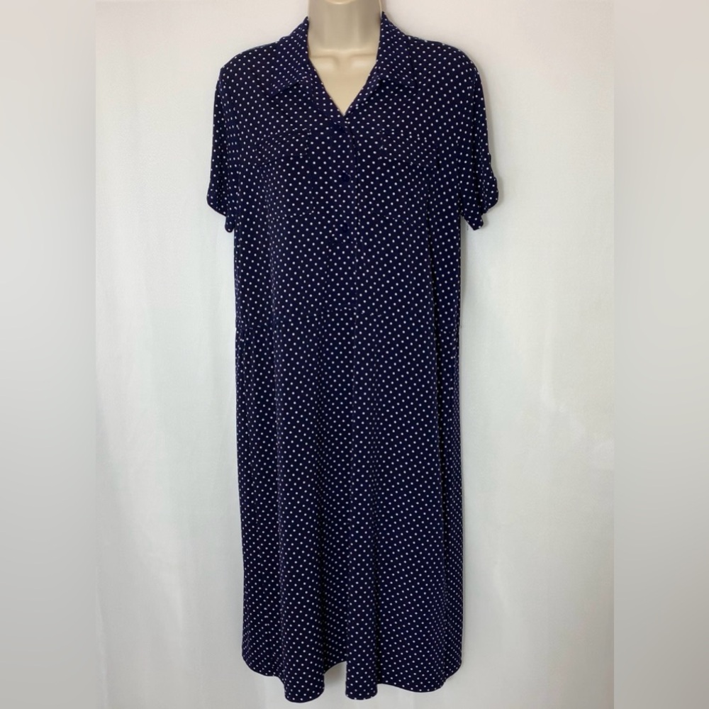 ENFOCUS STUDIO navy blue collared button down polka dot dress with pockets